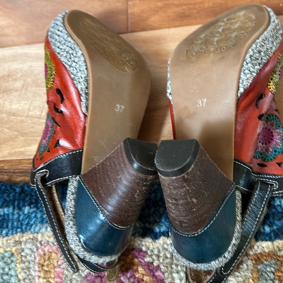 Spring Step L’Artiste Floral Leather SZ 37/6.5-7 Back Strap Heels Shoes - Picture 7 of 10